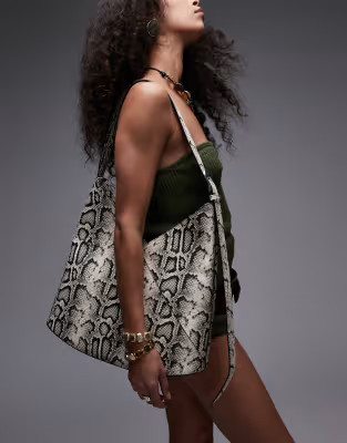 Topshop Thea V tote bag in snake print | ASOS (Global)