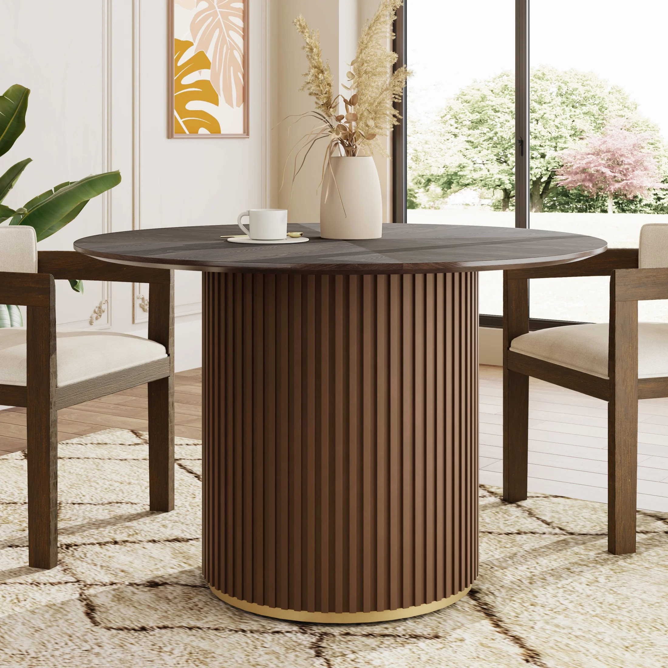 Christopher Knight Home 47.25" Modern Round Pedestal Dining Table for Kitchen, Seats 4, Walnut | Walmart (US)