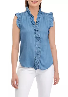 Women's Ruffle Trim Denim Shirt | Belk