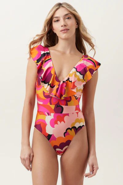 FAN FAIRE RUFFLE PLUNGE ONE PIECE | Trina Turk