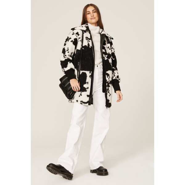 Nvlt Berber Faux Fur Coat white-black-print | Rent the Runway