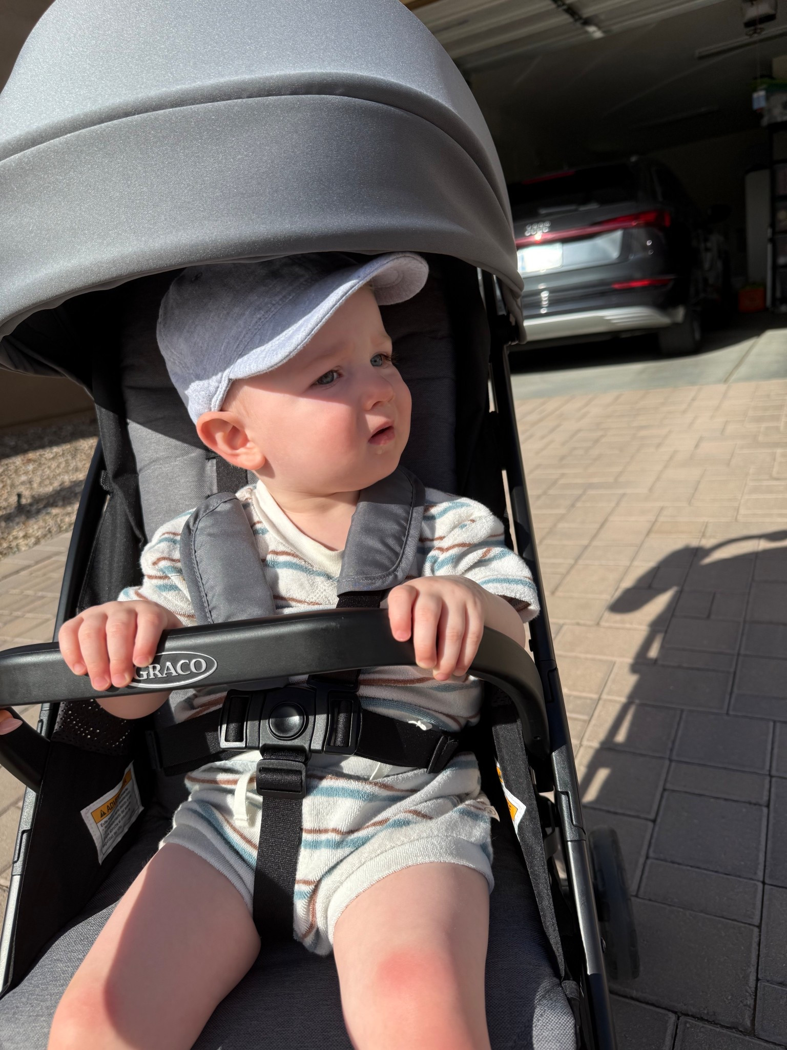 Travel stroller, light weight and easy to fold and carry. This will be a huge help on our flights! 