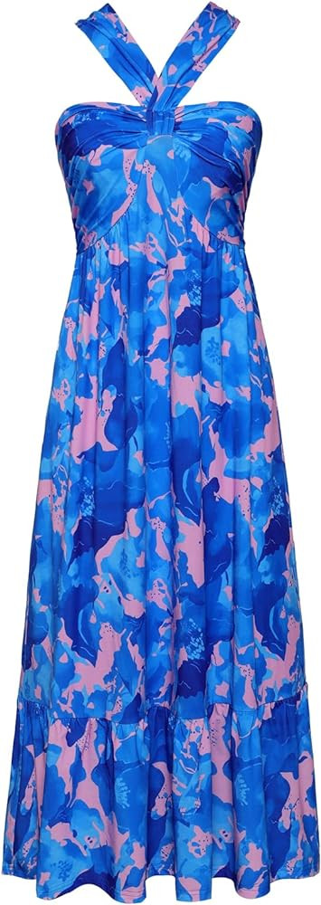 GRACE KARIN 2024 Women's Criss Cross Halter Neck Sleeveless Summer Floral Print Flowy A Line Maxi... | Amazon (US)