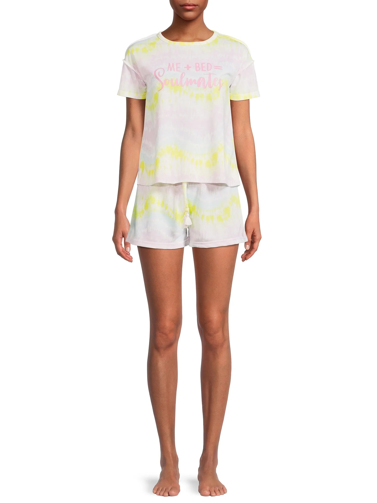 Love At First Sight Junior's and Junior's Plus Short Sleeve Tee and Pajama Short Set, 2pc | Walmart (US)