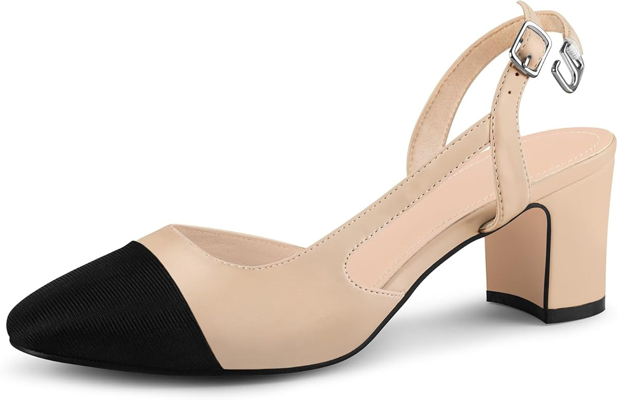 Slingback Heels for Women - Black Nude Casual Chunky Heel Slingback Pumps with Round Toe for Wedding | Amazon (US)