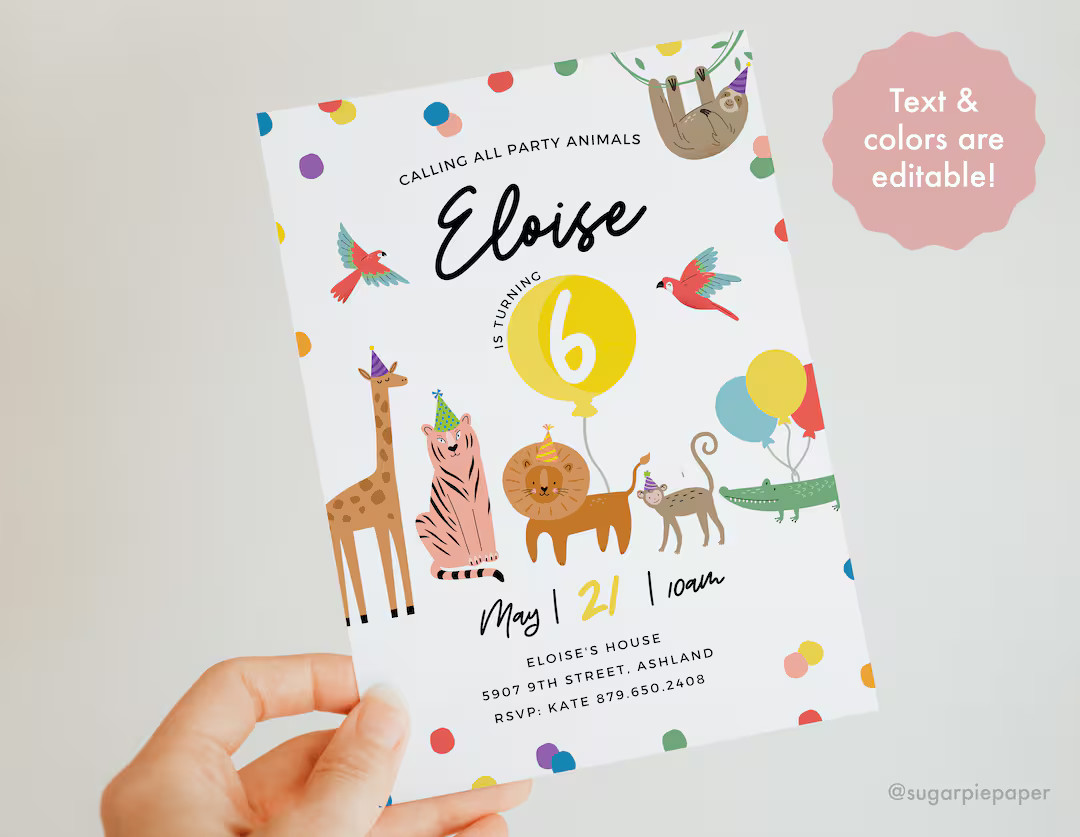 Party Animals Invitation, Party Animals Birthday Invitation, Kids Birthday Invite, Printable Birt... | Etsy (US)