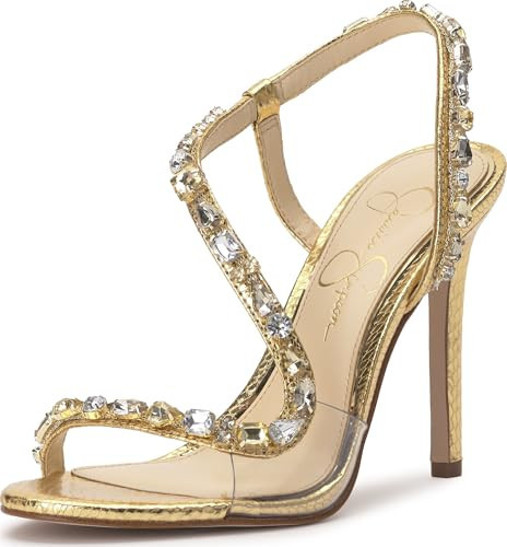 Jessica Simpson Women's Jaycin Embellished Heeled Sandal, Gold/Clear, 8.5 | Amazon (US)