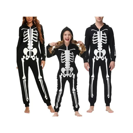 Jkerther Family Halloween Pajamas Matching Onesies Pjs Skeleton Printed Hooded Zip Up Jumpsuit Holid | Walmart (US)