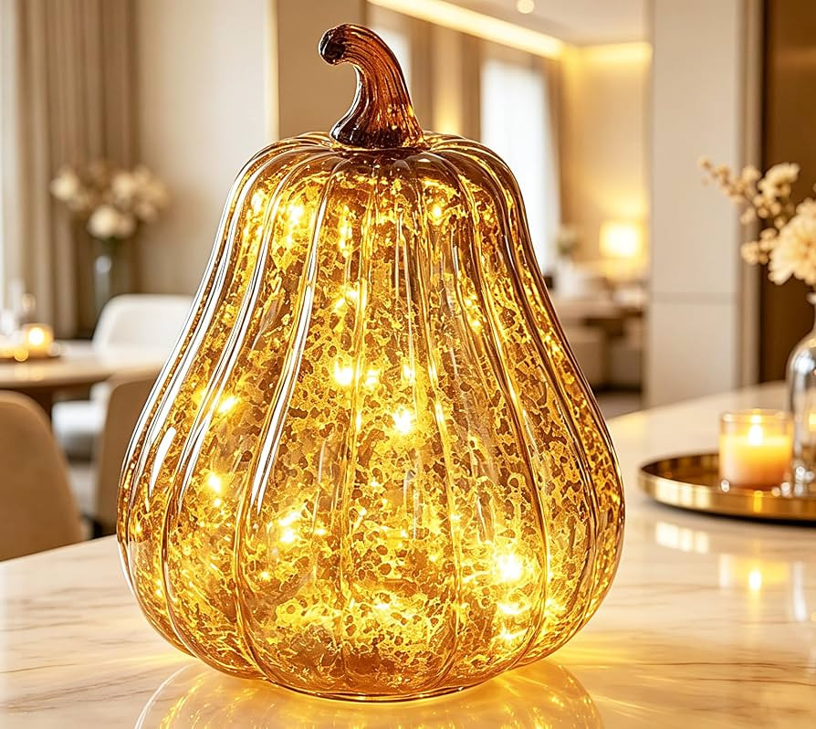 Fall Decorations for Home,Mercury Glass Pumpkin Lights with Timer(Coffee) | Amazon (US)