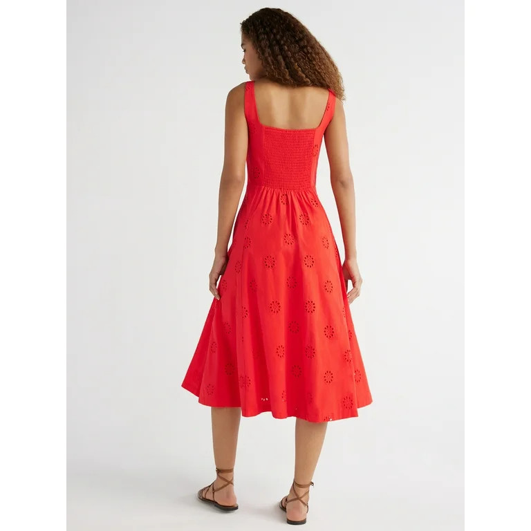 Free Assembly Women's Cotton Sleeveless Square Neck Eyelet Midi Dress, Sizes XS-XXL - Walmart.com | Walmart (US)