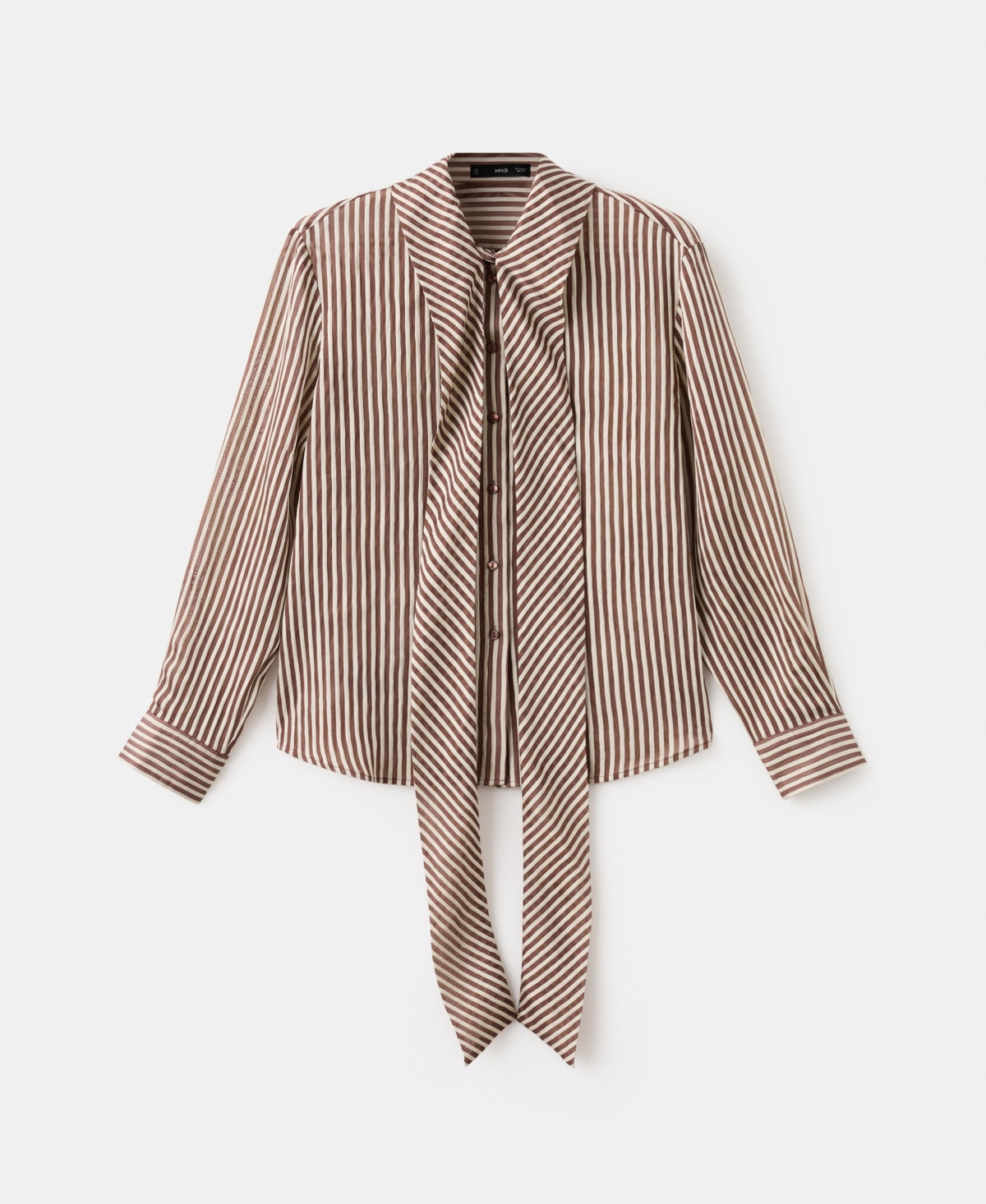 Mango Women's Tie Neck Collar Striped Blouse - Brown | Macy's