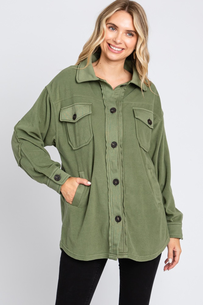 Olive Fleece Double Front Pocket Jacket | PinkBlush Maternity