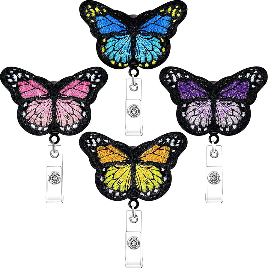 4 Pieces Butterfly Badge Reels Retractable Nurse Badge Holder Cute Butterfly ID Badge Reel with A... | Amazon (US)