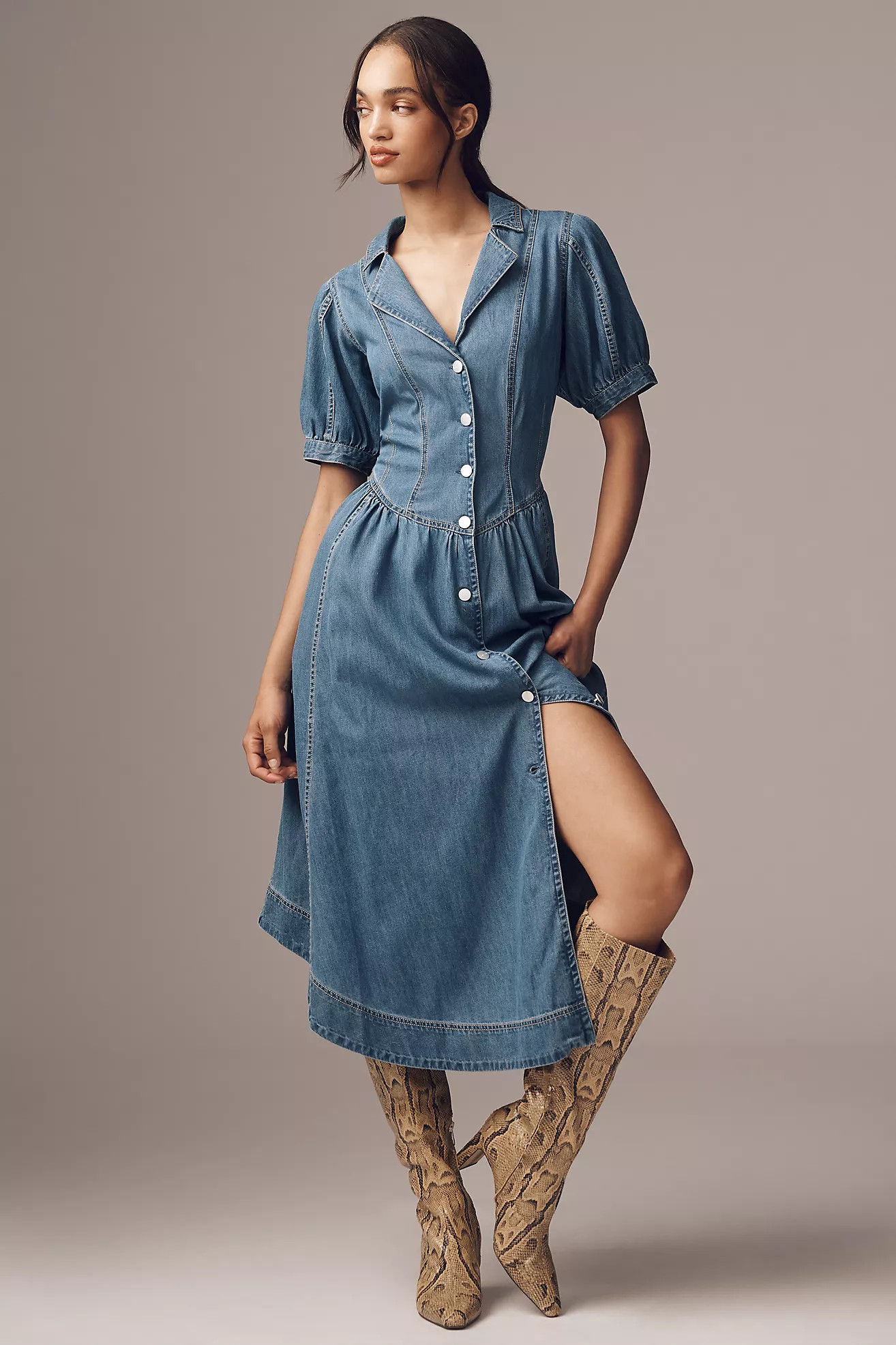 Pilcro Short-Sleeve Denim Midi Shirt Dress | Anthropologie (US)