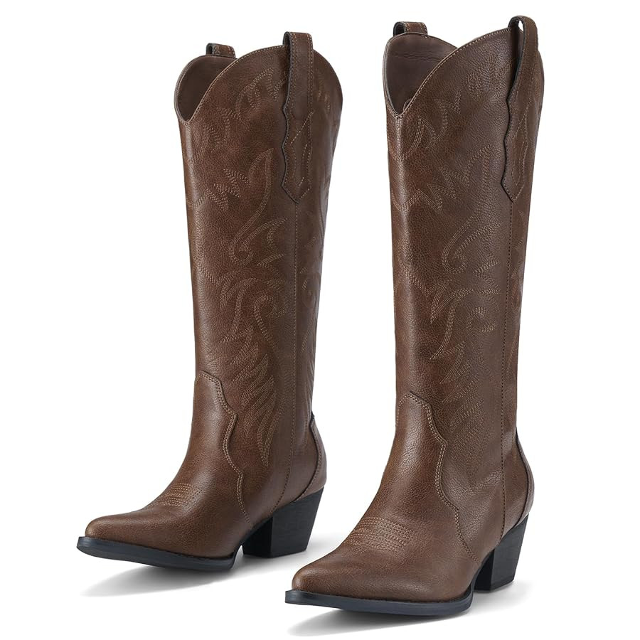 Rollda Cowboy Boots for Women Cowgirl Boots Embroidered Knee-High Western Boots Pointy Toe with C... | Amazon (US)