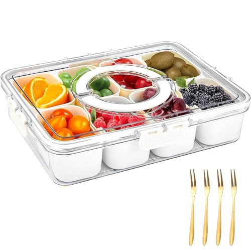 Divided Serving Tray with Lid and Handle,Snackle Box Container for Travel,Portable 8 Compartment Snack Tackle Box,Clear Fruit Tray with Lid,Snacklebox Container for Snacks,Fruit,Vegetable,Candy,Spices | Amazon (US)