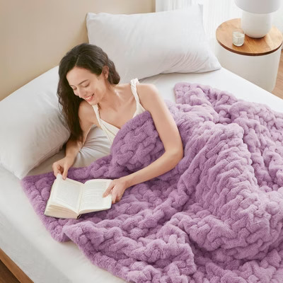 KTMBDW Faux Fur Blanket: 50" x 60" Luxury Soft Fluffy Thick Fur Throw Blanket for Couch Bed Sofa - Cozy Plush Bubble Blankets for Winter - Purple | Target