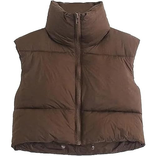 Shiyifa Women's Fashion High Neck Zipper Cropped Puffer Vest Jacket Coat | Amazon (US)
