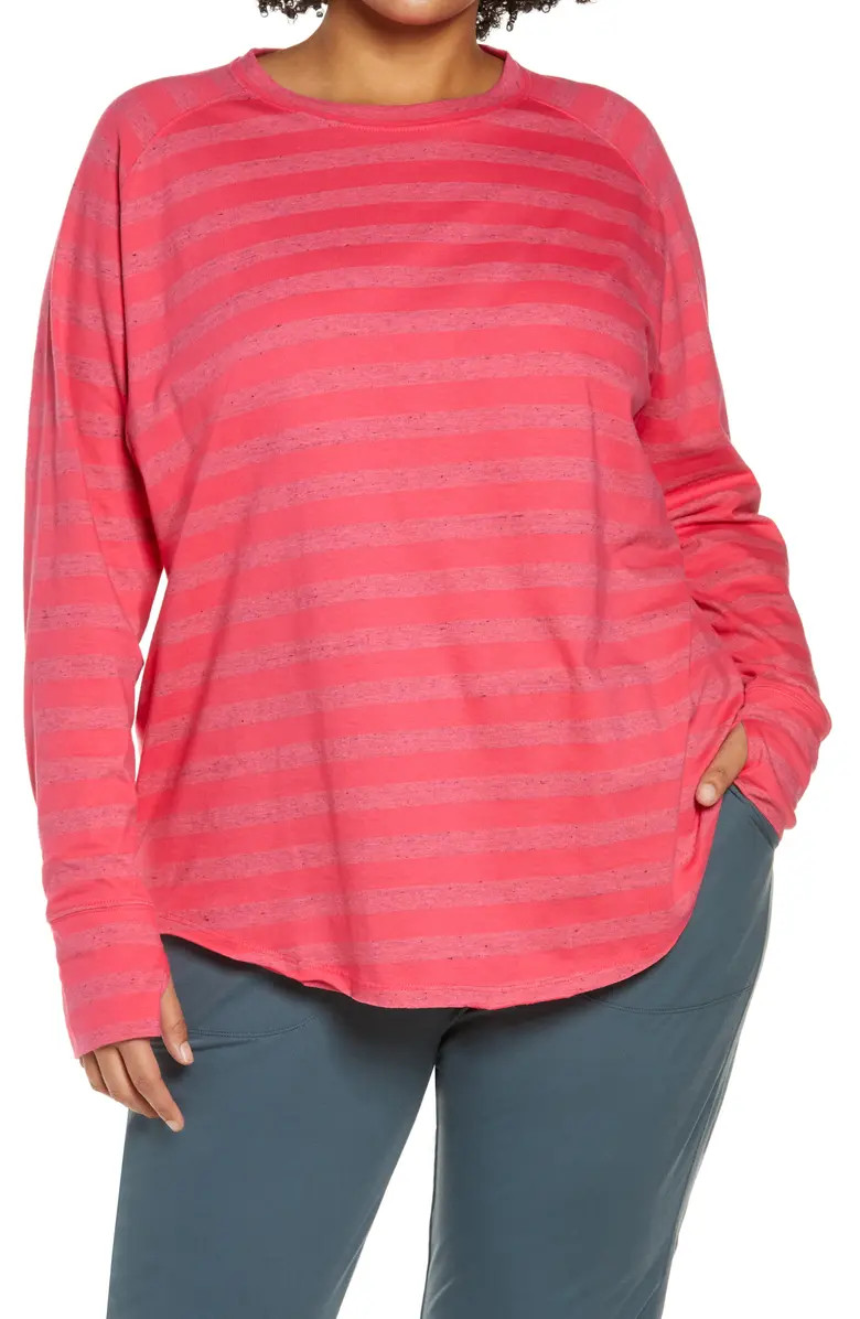 Zella Women's Washed Stripe Relaxed Cotton Blend T-Shirt | Nordstrom | Nordstrom