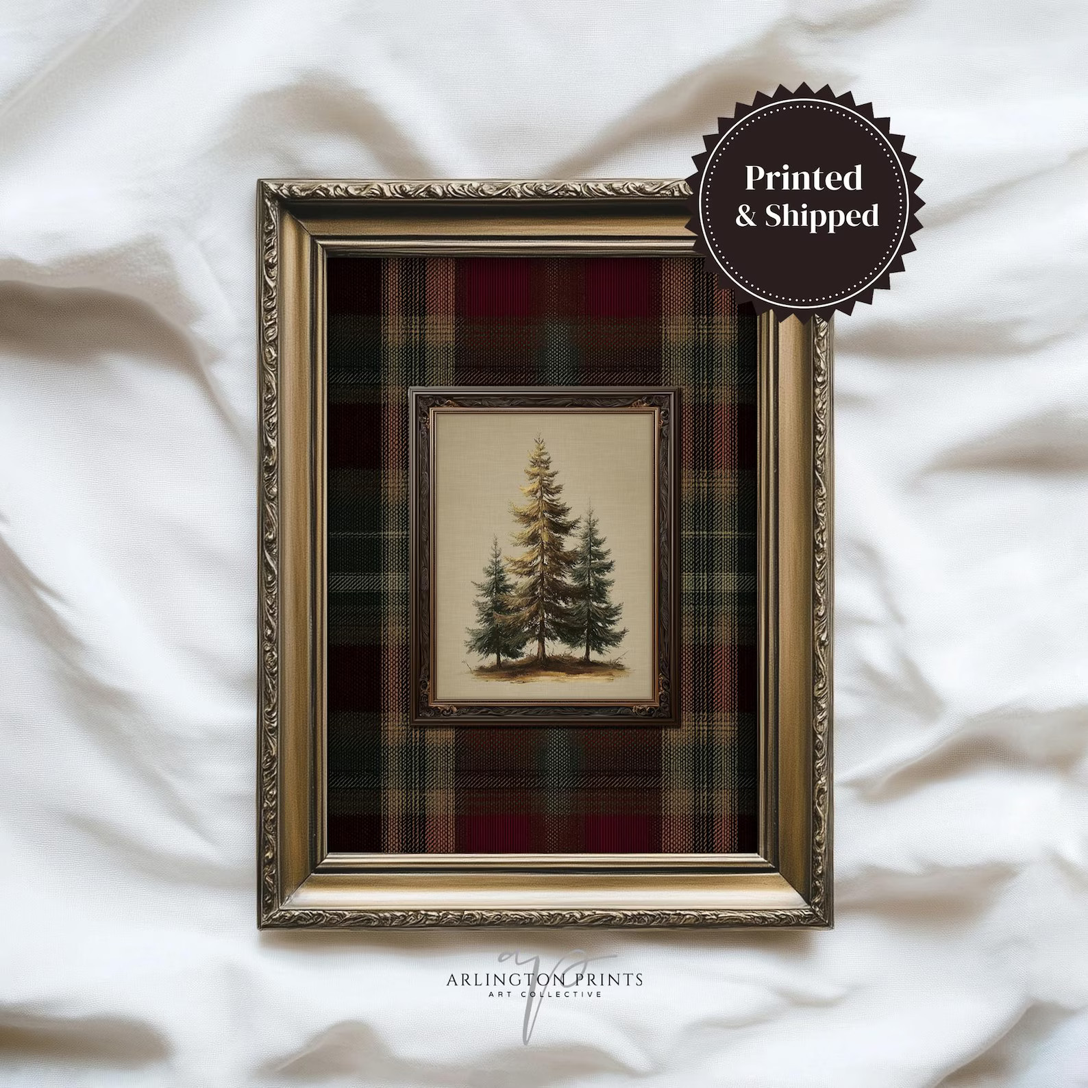 Rustic Plaid Pine Print, Classic Christmas Wall Art, Vintage Holiday Decor Poster, Cozy Winter Ar... | Etsy (US)