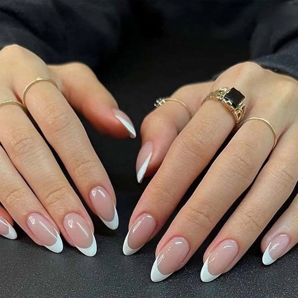 Foccna White Fake Nails Tips Almond Women's Press on French False Nails White Medium Glossy Daily... | Amazon (US)