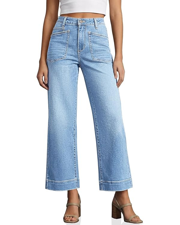 Cicy Bell Womens Cropped Wide Leg Jeans Stretchy High Waisted Trendy Capri Baggy Denim Ankle Pant... | Amazon (CA)