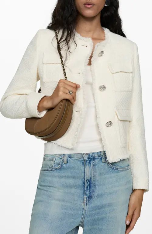 MANGO Pocket Tweed Jacket in Ecru at Nordstrom, Size Large | Nordstrom