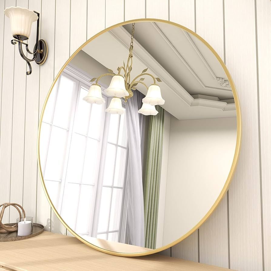 BEAUTYPEAK 20 Inch Round Mirror, Gold Metal Frame Circle Mirror, Wall Mirror for Entryway, Bathro... | Amazon (US)