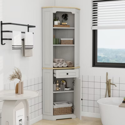 JVNOXK 68 Inch Farmhouse Corner Cabinet, Antique White Freestanding Storage Cabinet with Door Drawer & Adjustable Shelf for Home | Target