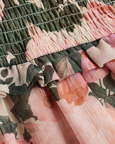 Floral Square Neck Long Sleeve Smocked Tiered Maxi Dress | Express