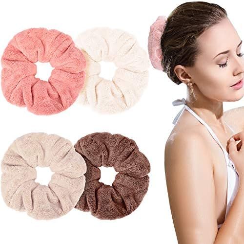 4 Pieces Large Drying Scrunchies Microfiber Towel Hair Scrunchies Thick Soft Hair Scrunchies Fuzz... | Amazon (US)