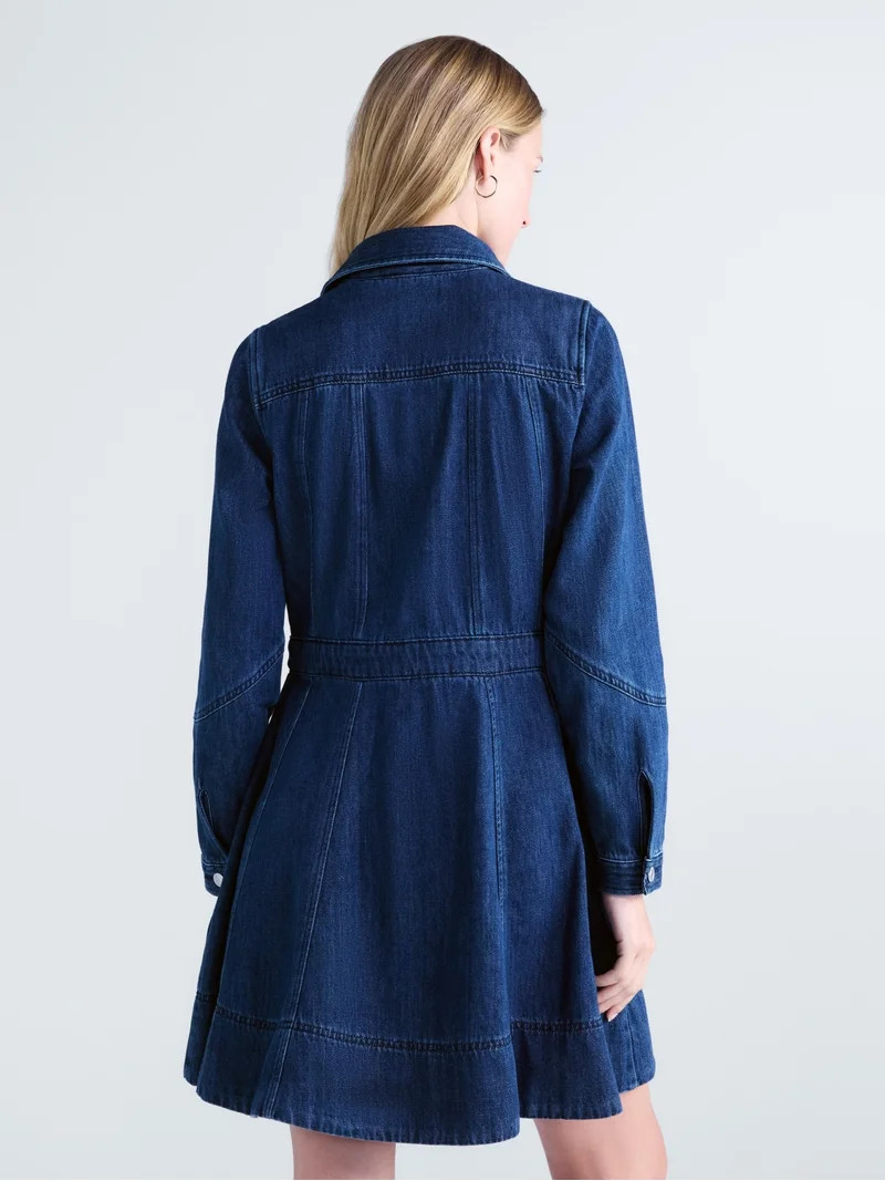 Free Assembly Women's and Women's Plus Denim Mini Shirtdress with Long Sleeves, Sizes XS-4X | Walmart (US)