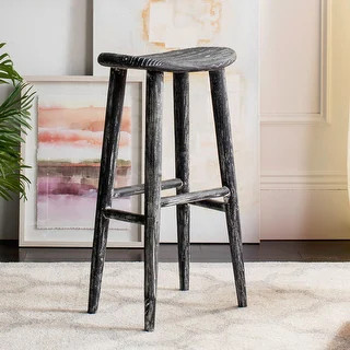 SAFAVIEH 30.7 -inch Colton Wood Black / White Washed Barstool - 17.7" x 11" x 30.7" | Bed Bath & Beyond
