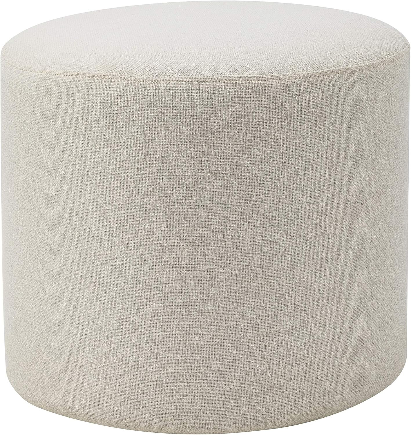 Wovenbyrd 19-Inch Wide Round Pouf Ottoman Footstool, Cream Fabric | Walmart (US)