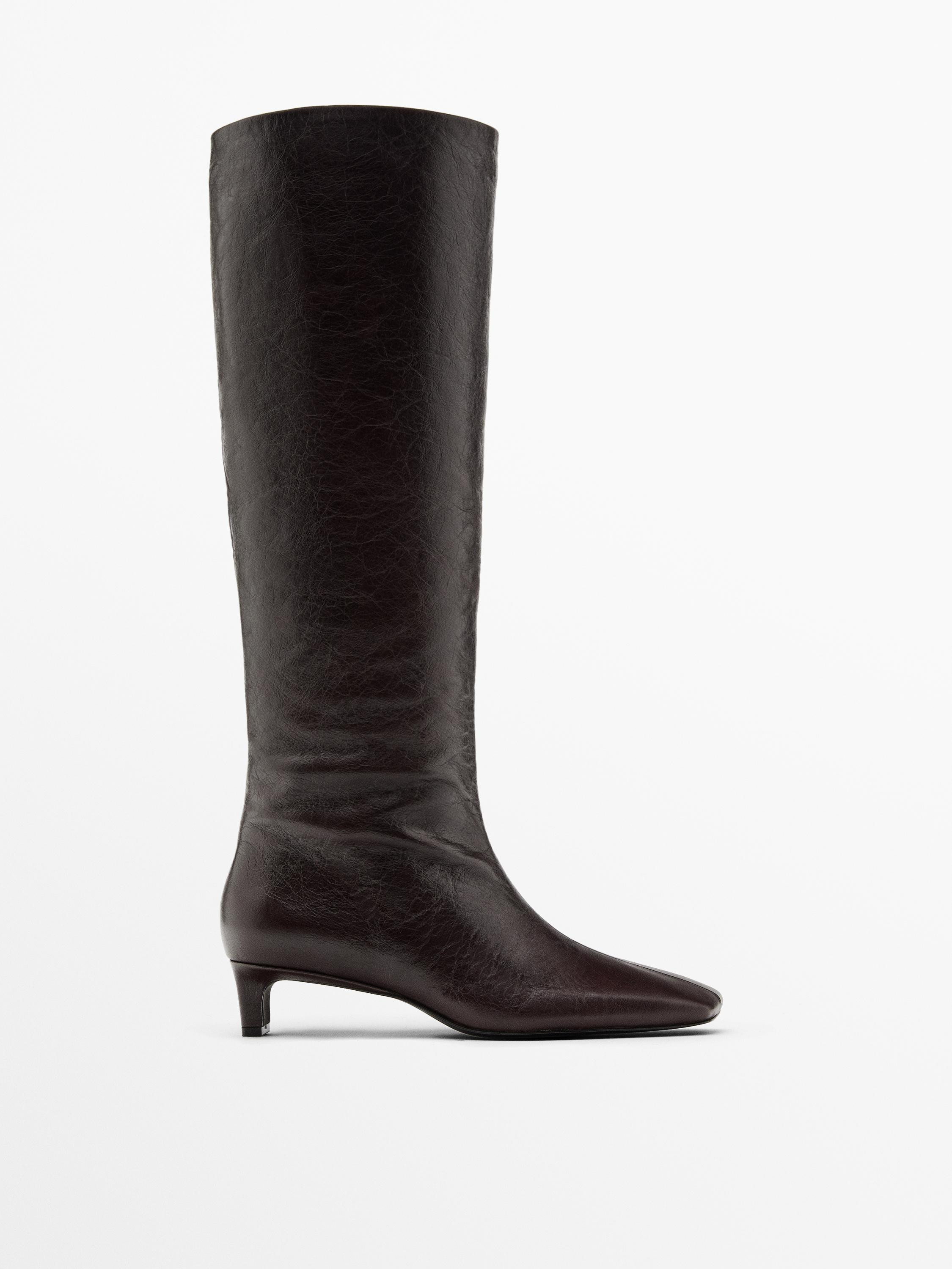 Leather boots with square vamp | Massimo Dutti UK