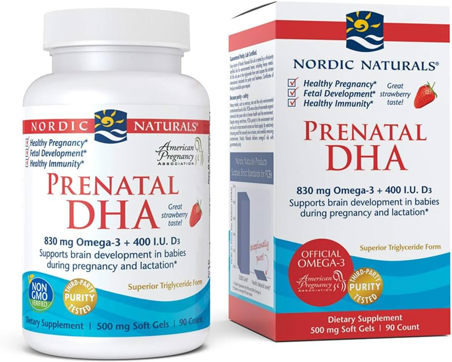 Nordic Naturals Prenatal DHA, Strawberry - 90 Soft Gels - 830 mg Omega-3 + 400 IU Vitamin D3 - Su... | Amazon (US)