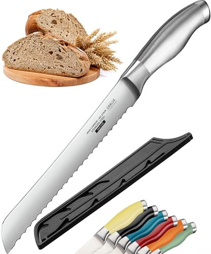 Orblue Serrated Bread Knife with Upgraded Stainless Steel Razor Sharp Wavy Edge Width - Bread Cutter Ideal for Slicing Homemade Bagels, Cake (8-Inch Blade with 5-Inch Handle) | Amazon (US)