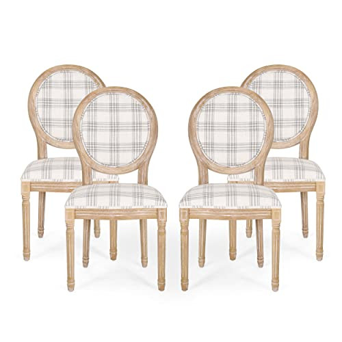 Christopher Knight Home Phinnaeus Dining Chair Set, Set of 4, Gray Plaid + Light Beige + Natural | Amazon (US)
