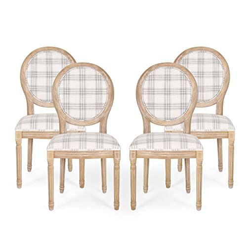 Christopher Knight Home Phinnaeus Dining Chair Set, Set of 4, Gray Plaid + Light Beige + Natural | Amazon (US)