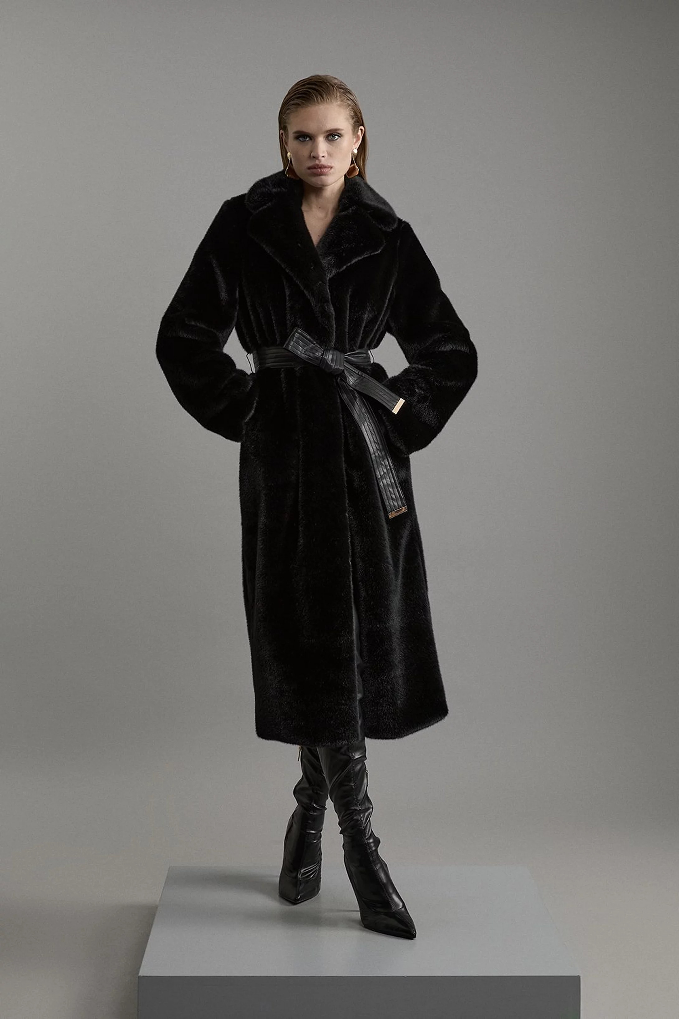 Faux Fur Longline Coat | Karen Millen US