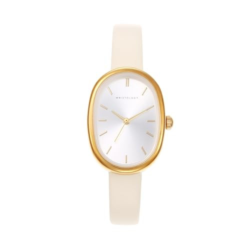 Wristology Oval Womens Gold Watch Vintage Style Interchanageable Beige Off White Leather Band Adjustable Easy Read Analog MIC007 | Amazon (US)