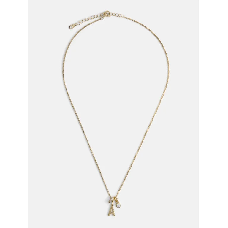Free Assembly Women's Demi Fine 14K Gold Plated Cubic Zirconia "A" Initial Necklace, 16" + 2" Ext... | Walmart (US)