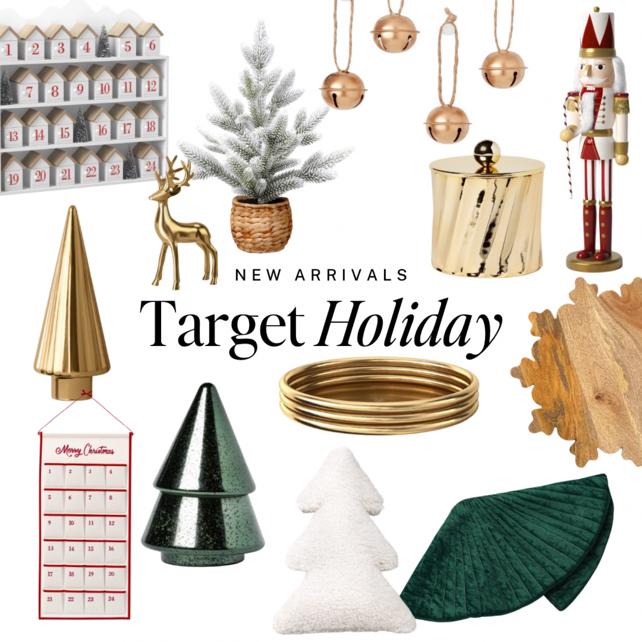 New arrivals at Target! Just saw these in real life and these are fab!

These are so good! Hurry, pretty sure they won't last!

This beautiful tree candle smells just like the Thymes luxe one! 

The Christmas countdown wall hanging is HUGE and only $30! It's so hard to find simple but pretty advent calendars. 

Love all these brass and gold accents too!

Target holiday, Target finds, holiday deals, holiday decor, Christmas trees, advent calendar, tree skirt, stockings. 

#LTKHoliday #LTKSeasonal #LTKHome