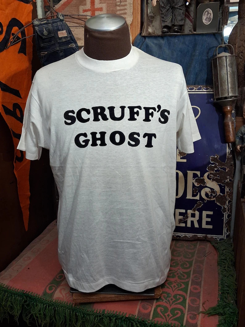 Vintage 80s Scruffs Ghost Felt letters Script soft paper thin single stitch funny scary t shirt 4... | Etsy (Global)