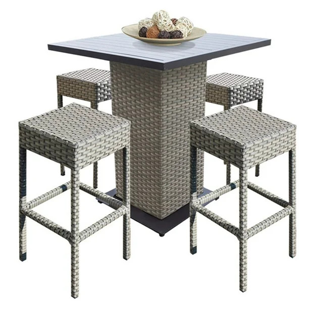 TK Classics Oasis 5 Piece Backless Wicker Patio Pub Set in Gray Stone | Walmart (US)