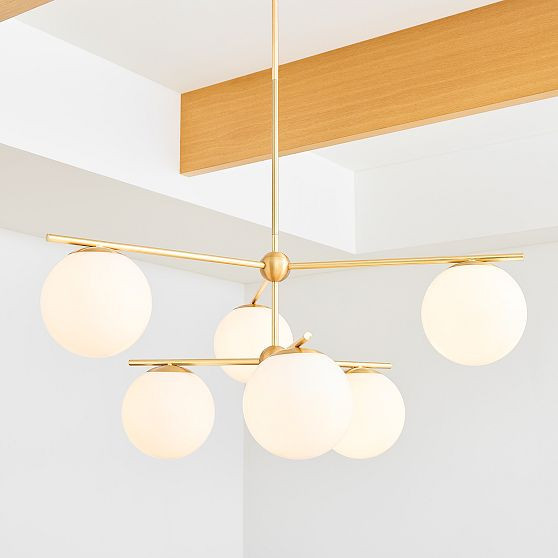 Sphere and Stem 6 Light Chandelier Antique Brass Milk Glass (36") | West Elm (US)