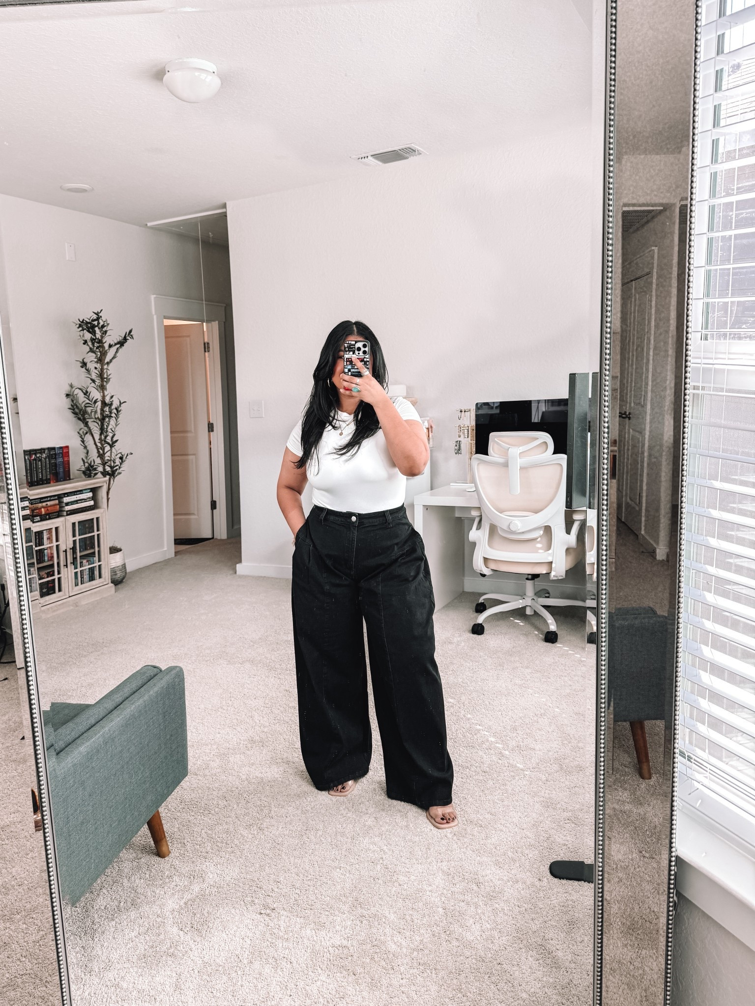 I’m 5’1”, size 12 // JEANS: size 12, true to size, stretchy, high waisted, baggy wide leg // BODYSUIT: large, true to size // SHOES: true to size, 2.5in heel // also linking cami bra and nip covers I’m wearing 

#LTKFindsUnder50 #LTKPetite #LTKMidsize