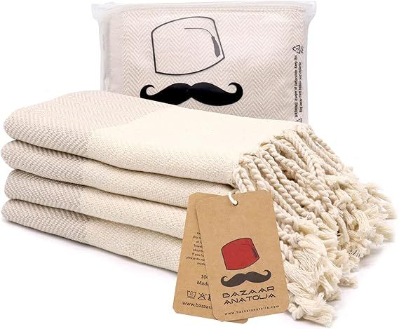 Turkish Hand Towel Set of 4 Herringbone Peshtemal Towel 100% Cotton 45x20 Light Weight Thin Quick... | Amazon (US)