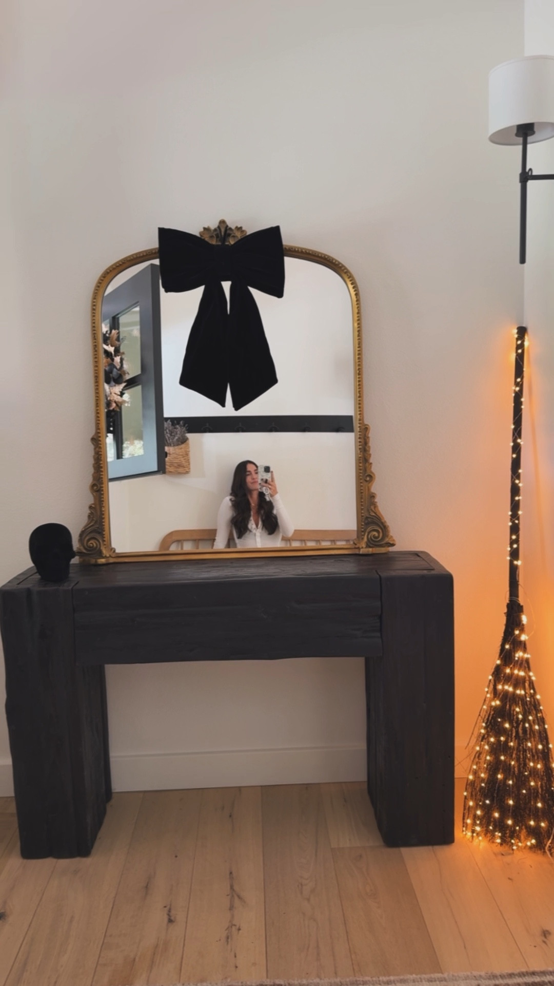 New Halloween decor - large velvet bow, light up broom and a black skull!

Target 
Home 

#LTKHalloween #LTKHome