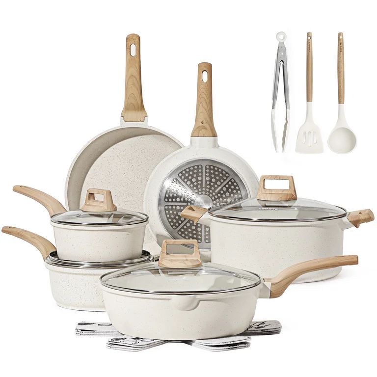 Carote Nonstick Pots and Pans Set, 17 Pcs Granite Stone Kitchen Cookware Sets (White) | Walmart (US)